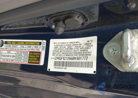 2008 Honda Civic Lx z USA, uszkodzony, nr VIN 2HGFG12668H501772